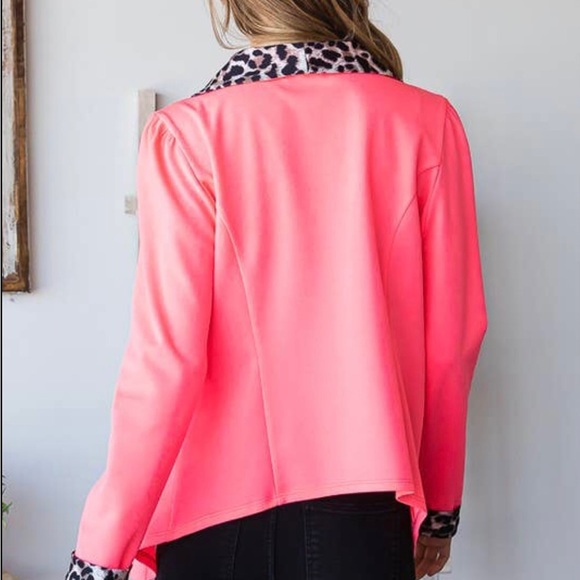 1X-3X Elle Pink Leopard Print Open Shawl Blazer-Host Pick - Picture 8 of 12